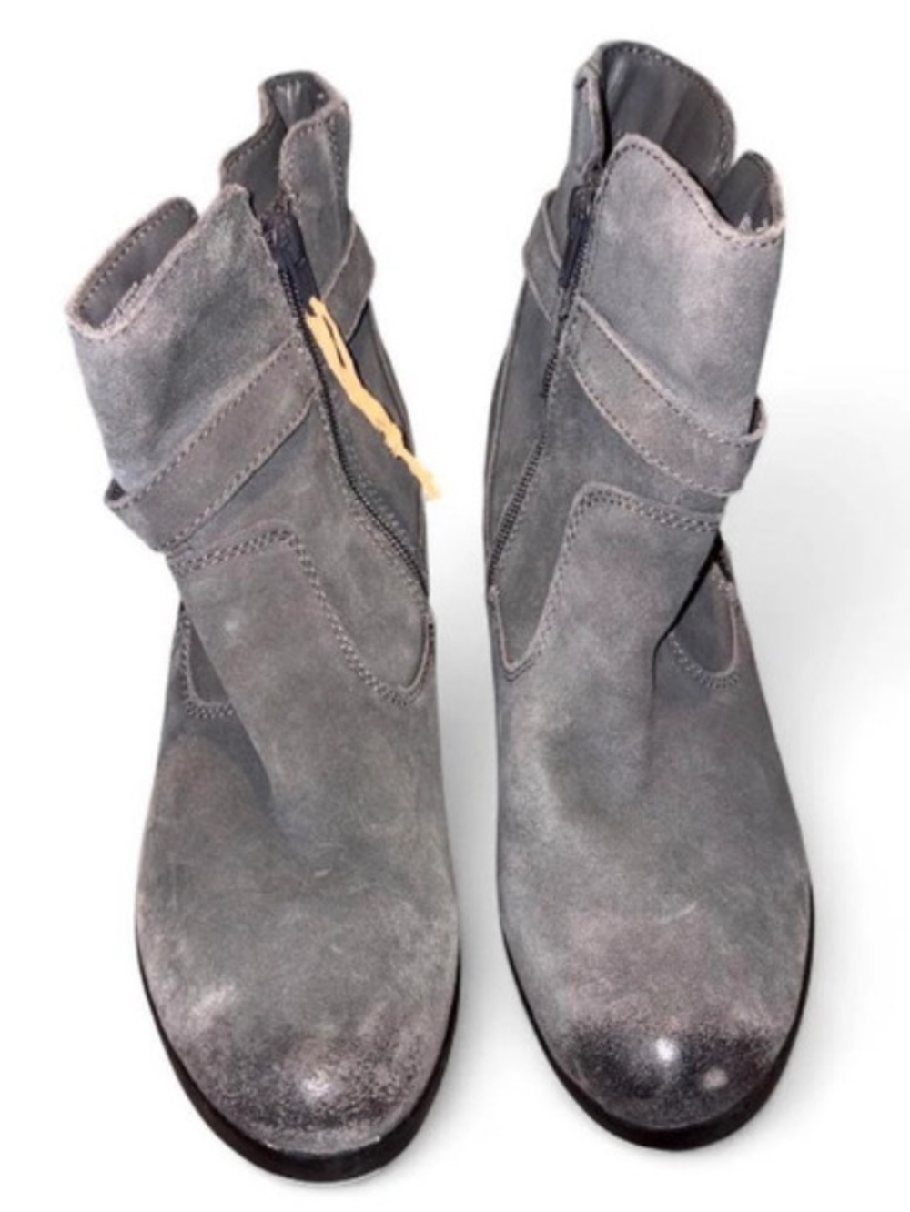 Earth Origins Tori Gray Suede Ankle Boots Size 8.5 Water Repellent Block Heel